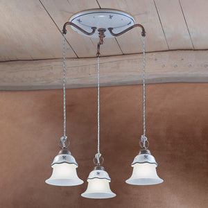 Lampadario Tondo Classico Ferrara Metallo Ceramica Nero Sfumato Rame 3 Luci E14