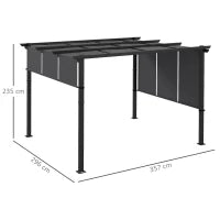 Gazebo Pergola 3x3.5 m con 3 Tettucci Regolabili in Acciaio e Poliestere Anti UV, Grigio
