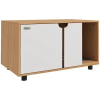 Mobile per lettiera maisonette per gatti su piedi, 2 in 1 porte stile scandinavo 80 x 48 x 48 cm naturale e bianco
