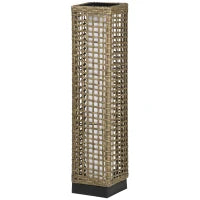 Lampada Solare da Giardino con Pannello di Ricarica, in Acciaio e Rattan, 15.5x15.5x69 cm, Nero e Marrone