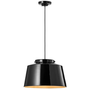 Lampadario Vintage 50'S Ferro E Ceramica Smaltato Nero 1 Luce E27 40Cm