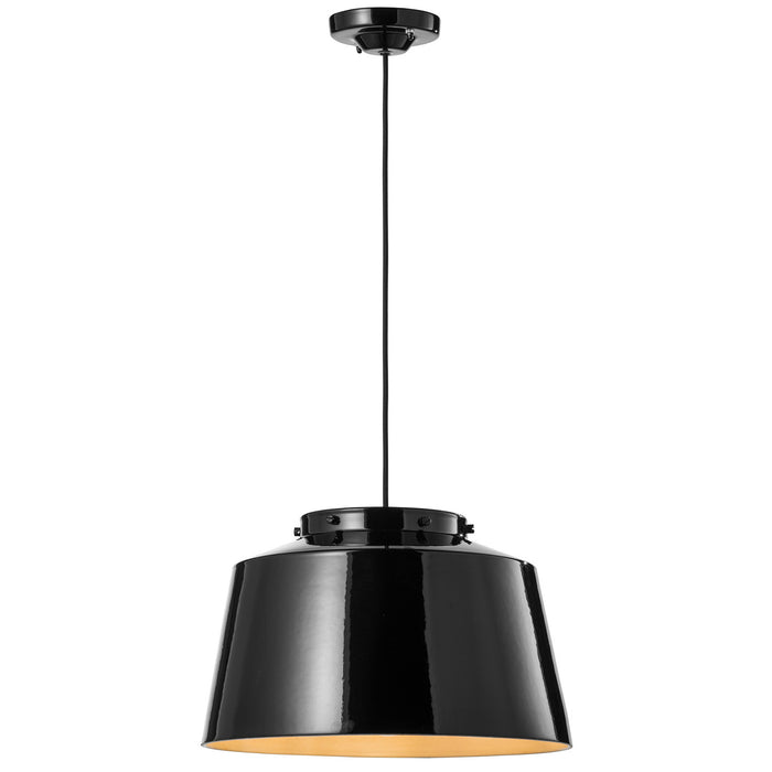 Lampadario Vintage 50'S Ferro E Ceramica Smaltato Nero 1 Luce E27 40Cm