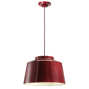 Lampadario Vintage 50'S Ferro E Ceramica Bordeoux 1 Luce E27 40Cm