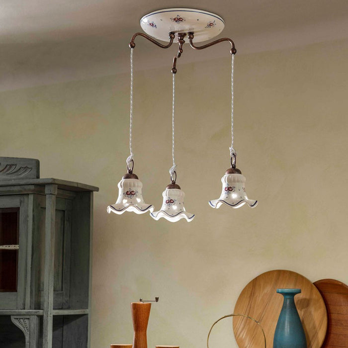 Lampadario Tondo Classico Chieti Metallo E Ceramica Nero Sfumato Rame 3 Luci E14