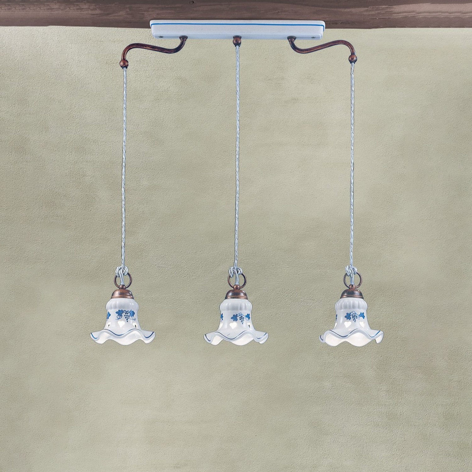 Lampadario Classico Chieti Metallo E Ceramica Nero Sfumato Argento 3 Luci E14