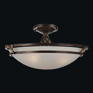 Plafoniera Contemporanea Combinare Metallo Bronzo 3 Luci Diffusore Vetro