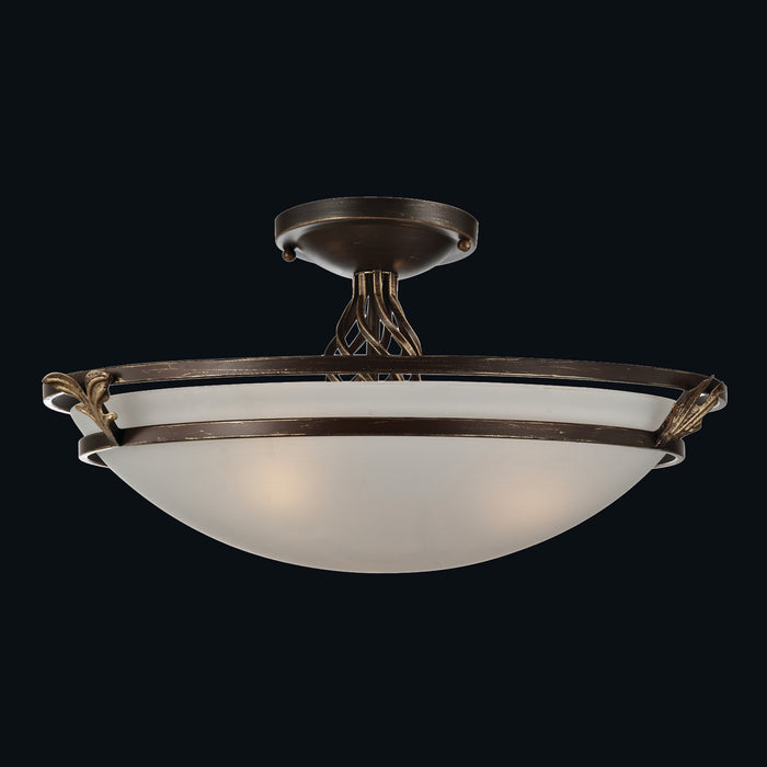 Plafoniera Contemporanea Combinare Metallo Bronzo 3 Luci Diffusore Vetro