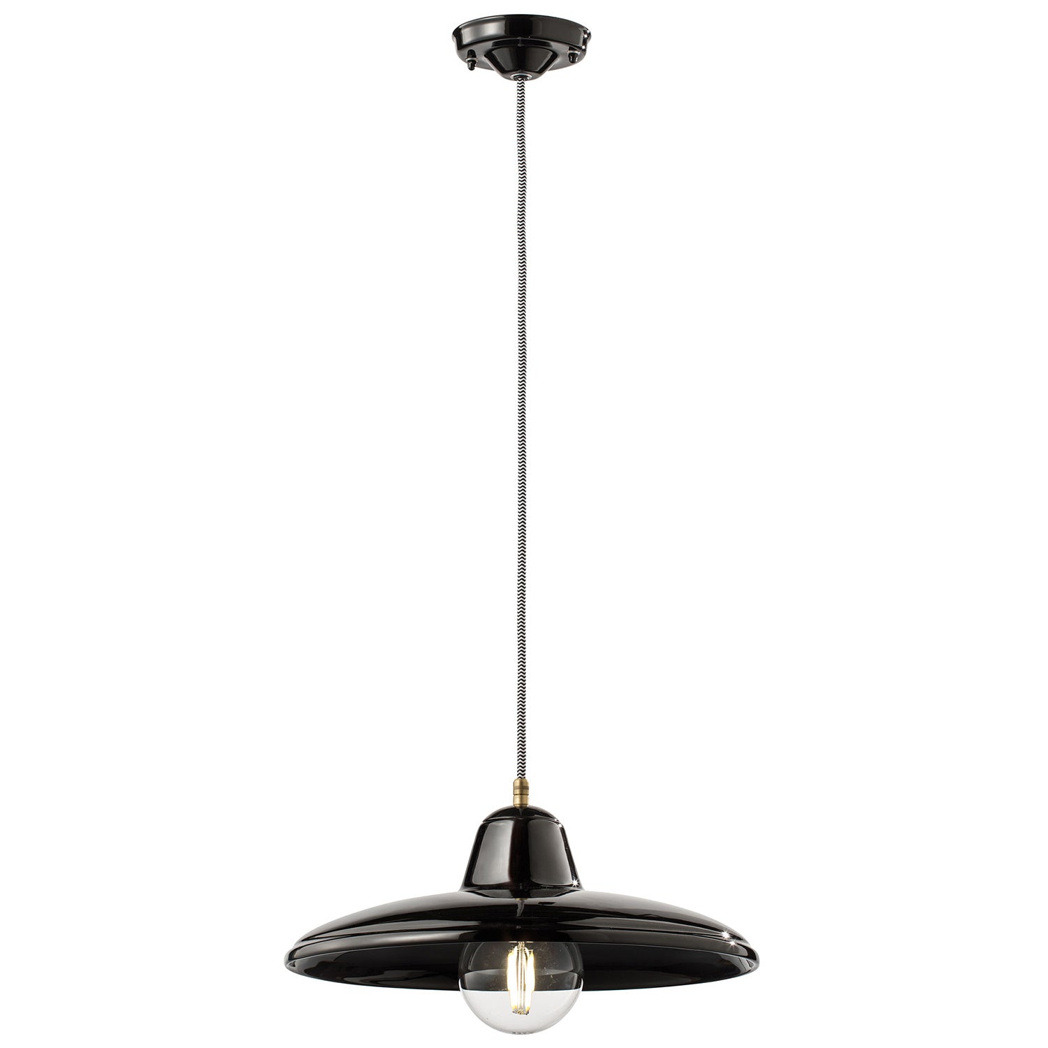 Lampadario Industrial Minimal Nordico B&W Metallo Smaltato Nero 1 Luce E27