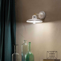 Applique Classica Como Ottone E Ceramica Bianco Decorato Filo Blu 1 Luce E14