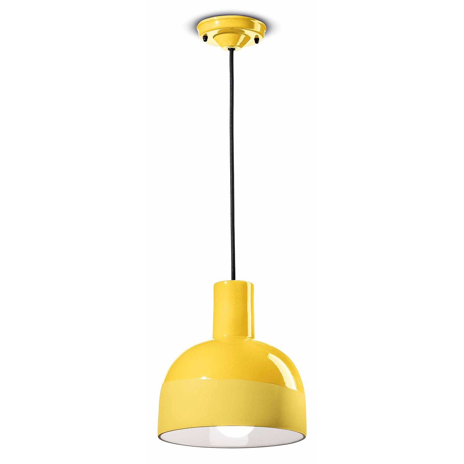 Lampadario Vintage Decò Caxixi Ceramica Giallo Limone 1 Luce E27