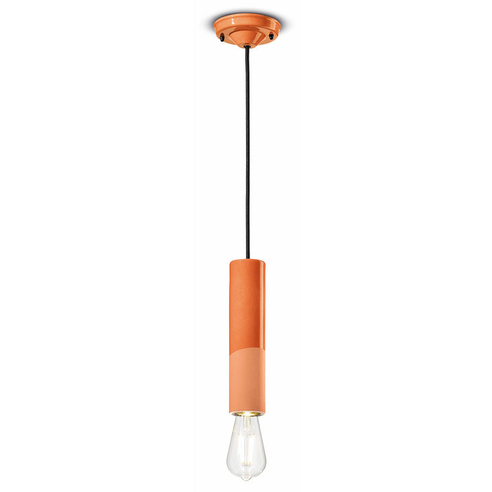 Sospensione Piccola Vintage Decò Pi Ceramica Arancio Pesca 1 Luce E27