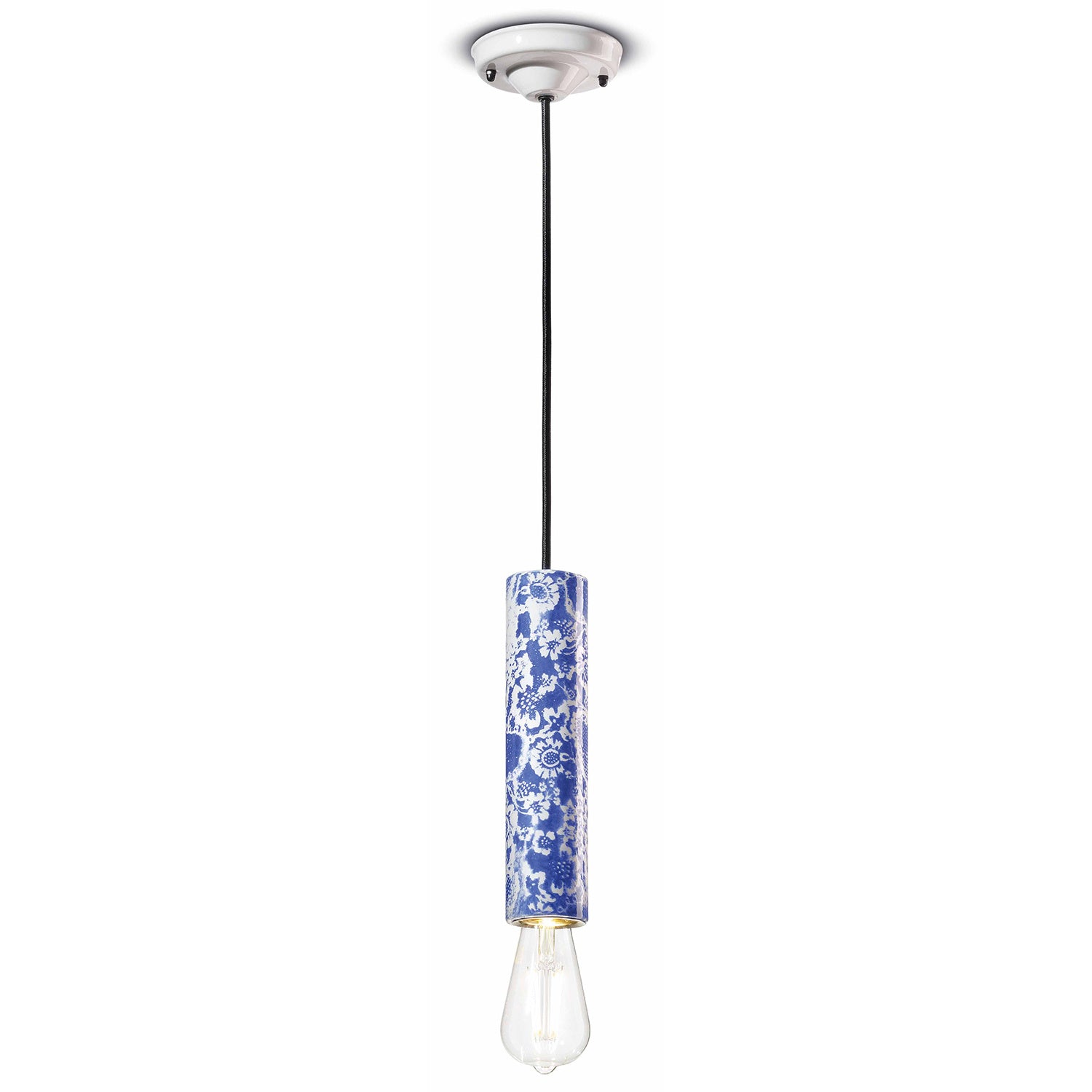 Sospensione Piccola Vintage Decò Pi Ceramica Ming Blu 1 Luce E27