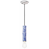 Sospensione Piccola Vintage Decò Pi Ceramica Ming Blu 1 Luce E27