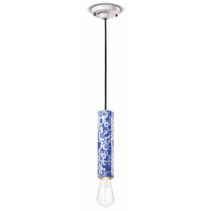 Sospensione Piccola Vintage Decò Pi Ceramica Ming Blu 1 Luce E27