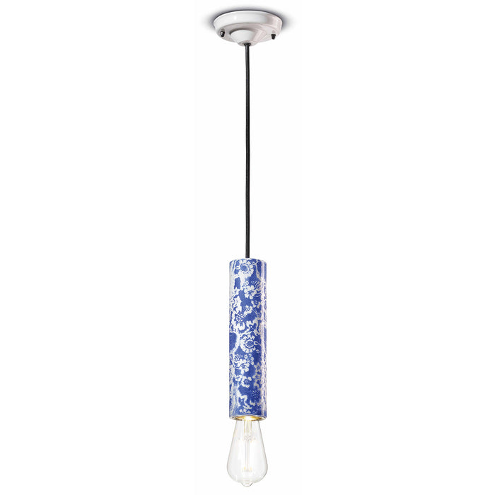 Sospensione Piccola Vintage Decò Pi Ceramica Ming Blu 1 Luce E27