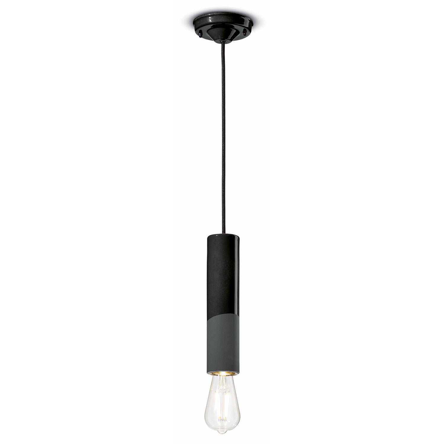 Sospensione Piccola Vintage Decò Pi Ceramica Nero Carbone 1 Luce E27