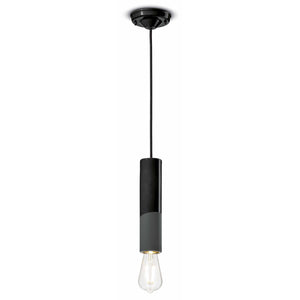 Sospensione Piccola Vintage Decò Pi Ceramica Nero Carbone 1 Luce E27