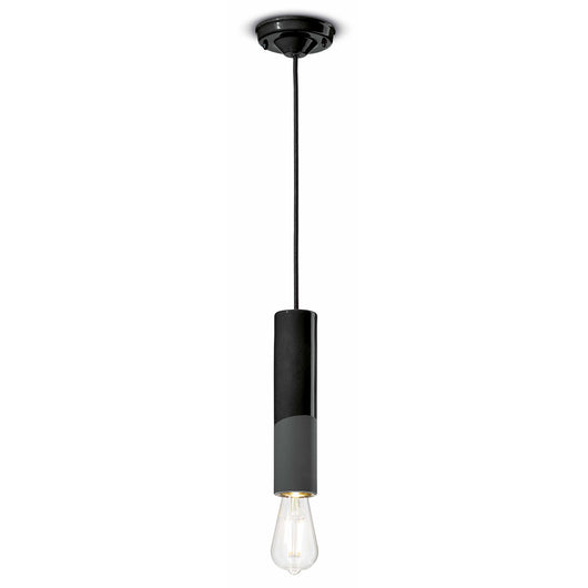 Sospensione Piccola Vintage Decò Pi Ceramica Nero Carbone 1 Luce E27