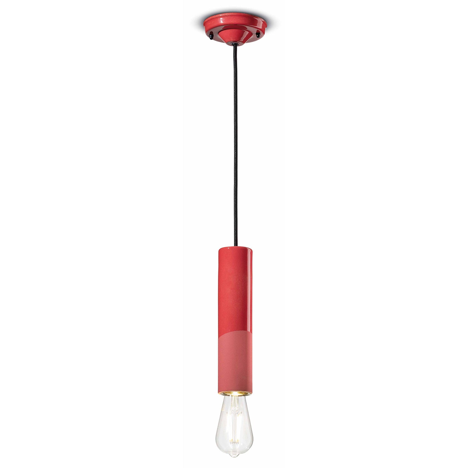 Sospensione Piccola Vintage Decò Pi Ceramica Rosso Corallo 1 Luce E27