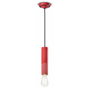 Sospensione Piccola Vintage Decò Pi Ceramica Rosso Corallo 1 Luce E27