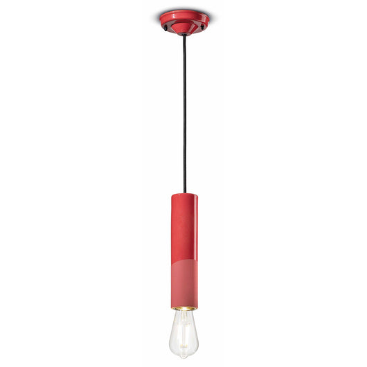 Sospensione Piccola Vintage Decò Pi Ceramica Rosso Corallo 1 Luce E27