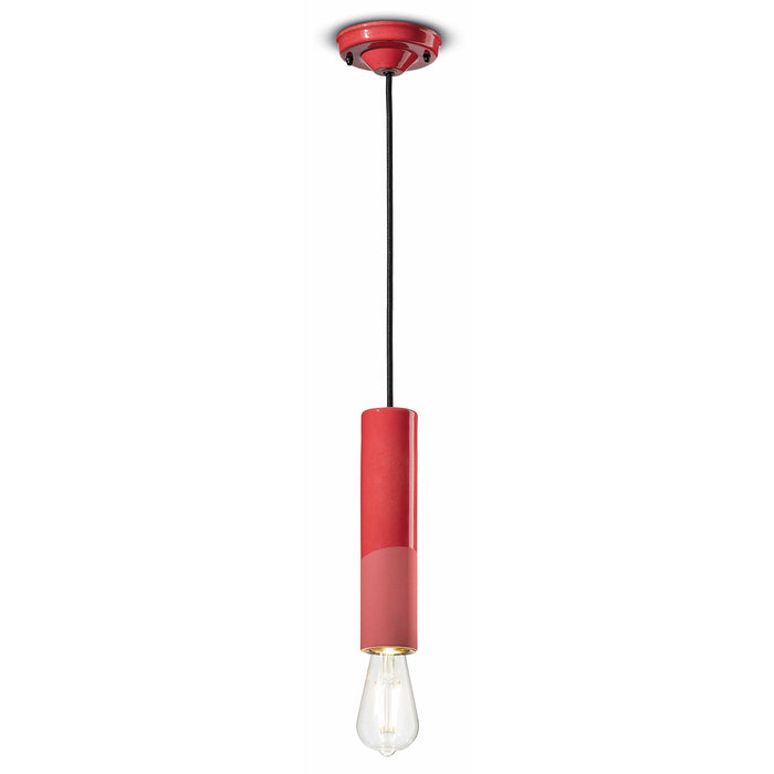 Sospensione Piccola Vintage Decò Pi Ceramica Rosso Corallo 1 Luce E27