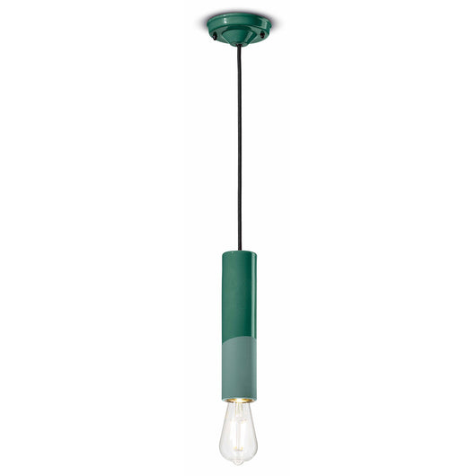 Sospensione Piccola Vintage Decò Pi Ceramica Verde Bottiglia 1 Luce E27
