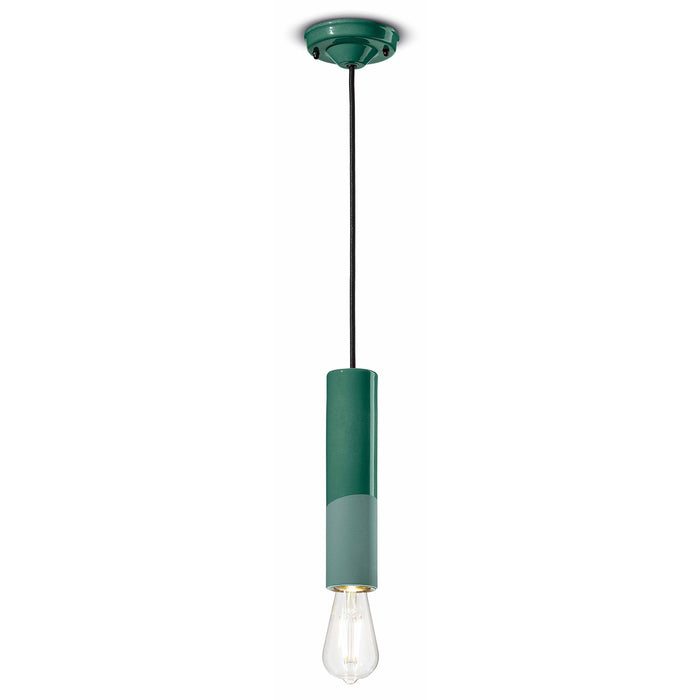 Sospensione Piccola Vintage Decò Pi Ceramica Verde Bottiglia 1 Luce E27