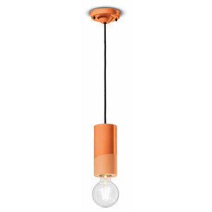 Sospensione Media Vintage Decò Pi Ceramica Arancio Pesca 1 Luce E27