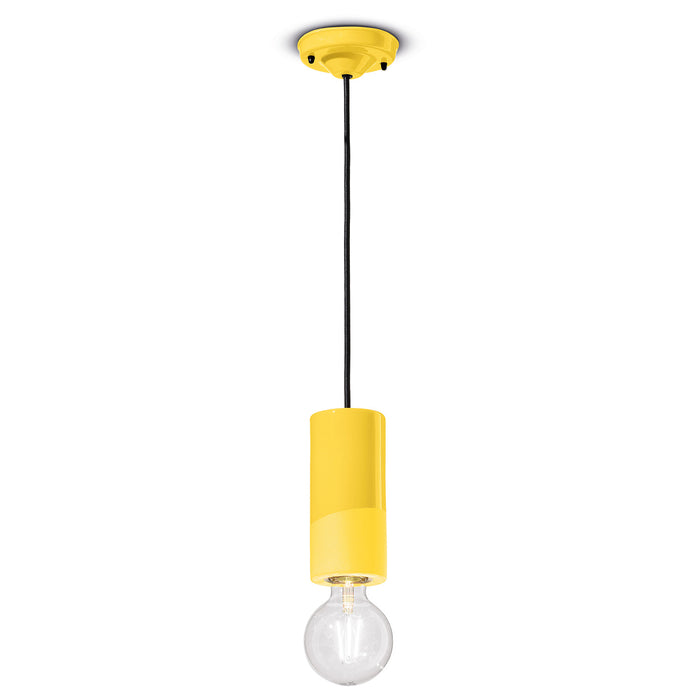 Sospensione Media Vintage Decò Pi Ceramica Giallo Limone 1 Luce E27
