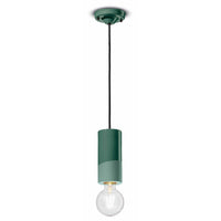 Sospensione Media Vintage Decò Pi Ceramica Verde Bottiglia 1 Luce E27
