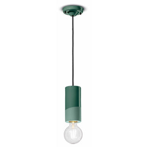 Sospensione Media Vintage Decò Pi Ceramica Verde Bottiglia 1 Luce E27