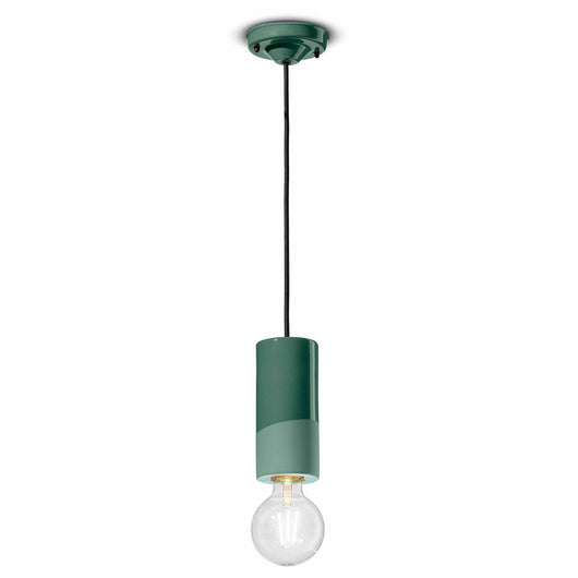 Sospensione Media Vintage Decò Pi Ceramica Verde Bottiglia 1 Luce E27