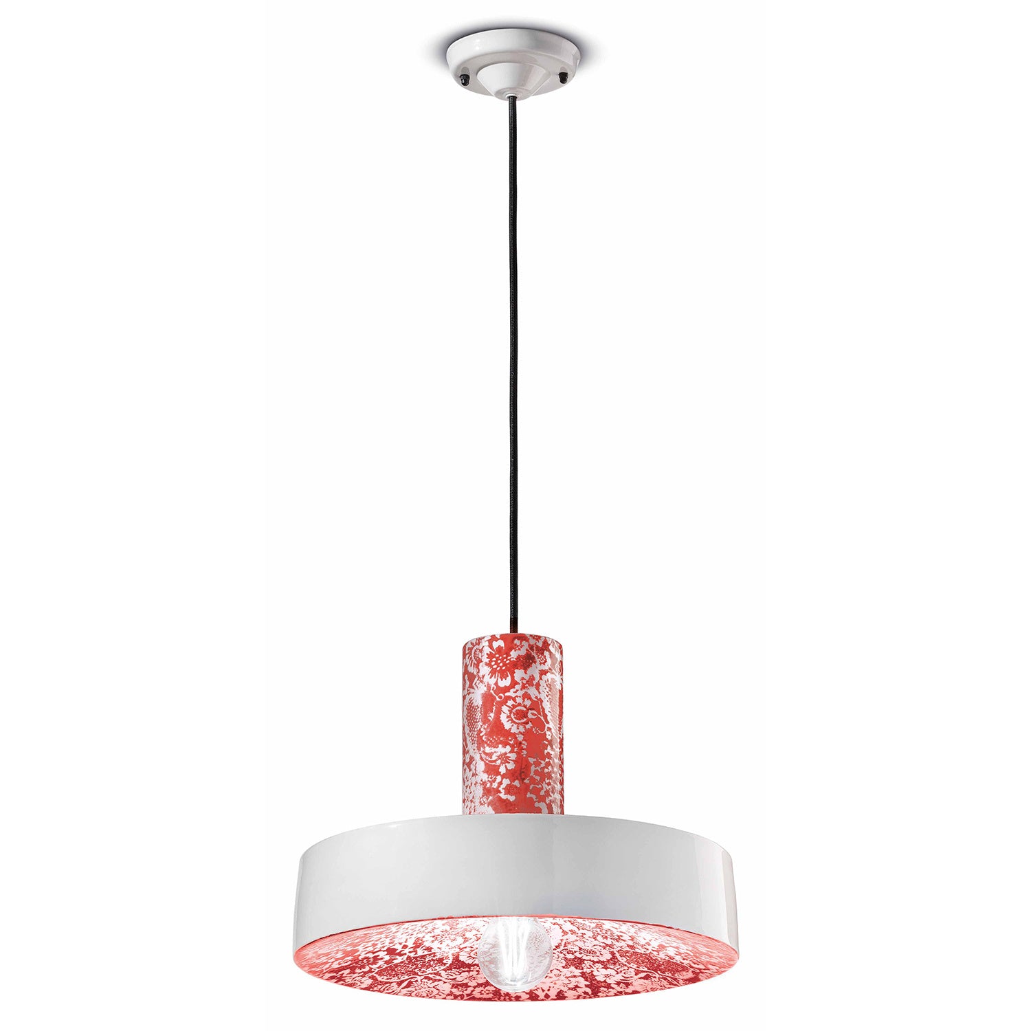 Sospensione Grande Vintage Decò Pi Ceramica Ming Rosso 1 Luce E27