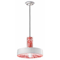 Sospensione Grande Vintage Decò Pi Ceramica Ming Rosso 1 Luce E27