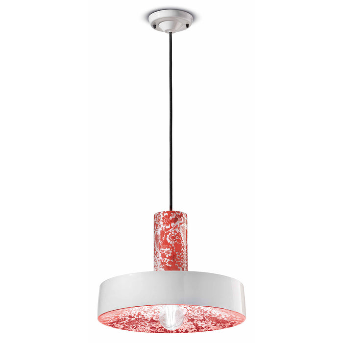 Sospensione Grande Vintage Decò Pi Ceramica Ming Rosso 1 Luce E27