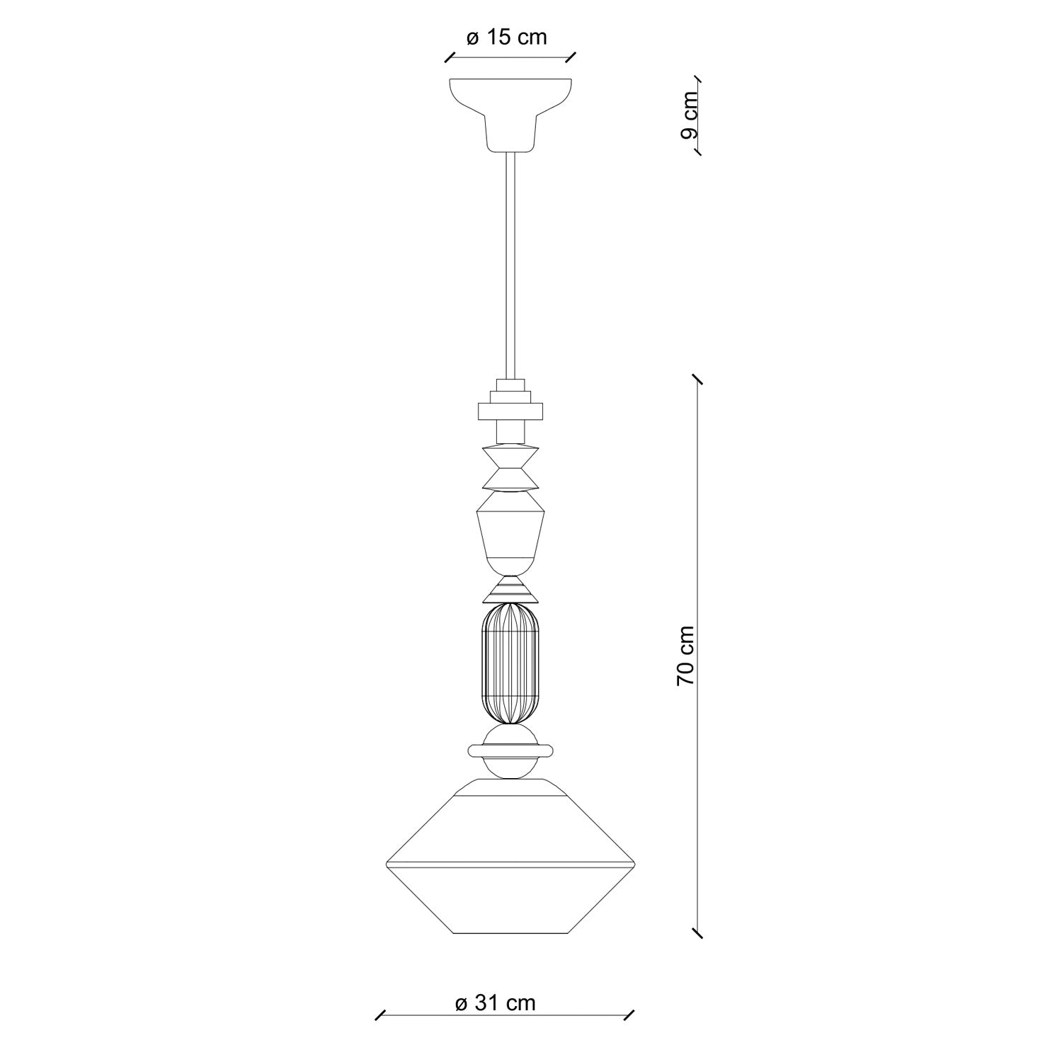 Sospensione Media Vintage Decò Lariat Ceramica Giallo 1 Luce E27