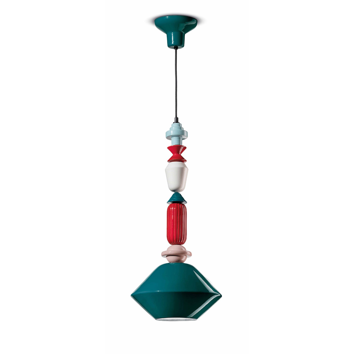 Sospensione Media Vintage Decò Lariat Ceramica Verde Petrolio 1 Luce E27