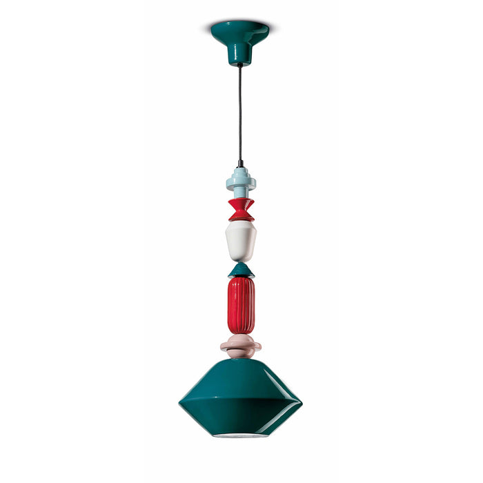 Sospensione Media Vintage Decò Lariat Ceramica Verde Petrolio 1 Luce E27