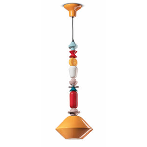 Sospensione Grande Vintage Decò Lariat Ceramica Giallo 1 Luce E27