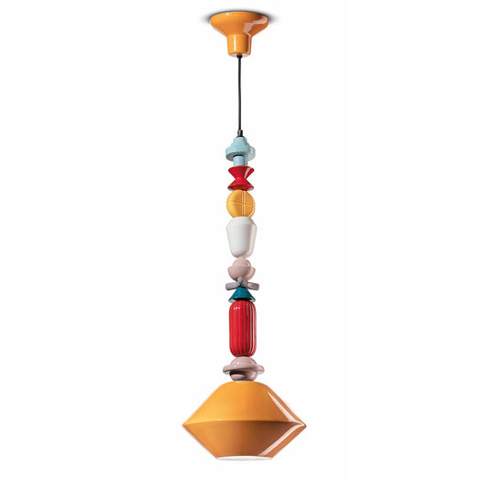 Sospensione Grande Vintage Decò Lariat Ceramica Giallo 1 Luce E27