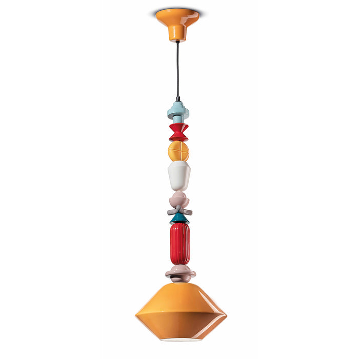 Sospensione Grande Vintage Decò Lariat Ceramica Giallo 1 Luce E27