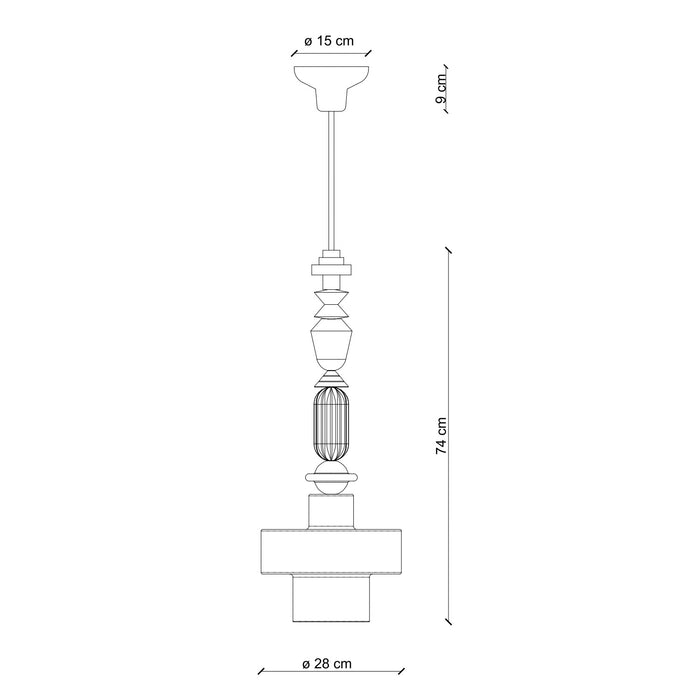 Sospensione Media Tonda Vintage Decò Lariat Ceramica Verde Petrolio 1 Luce E27
