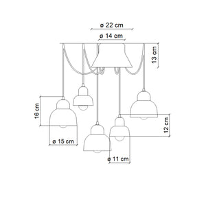 Lampadario Vintage Decò Berimbau Ceramica Arancio Pokè 3 Luci E27
