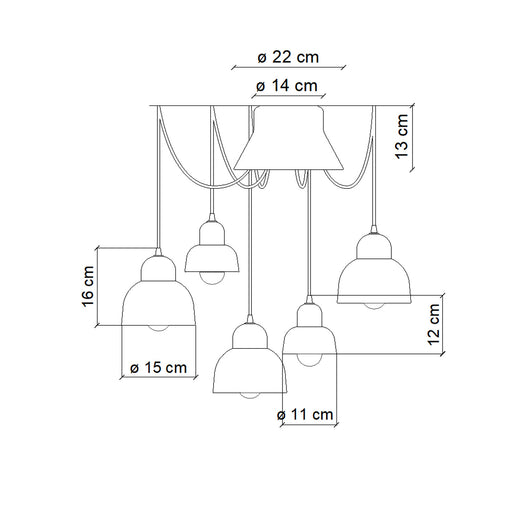 Lampadario Mix Vintage Decò Berimbau Ceramica 3 Luci E27