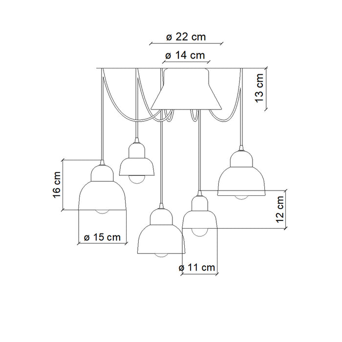 Lampadario Mix Vintage Decò Berimbau Ceramica 3 Luci E27