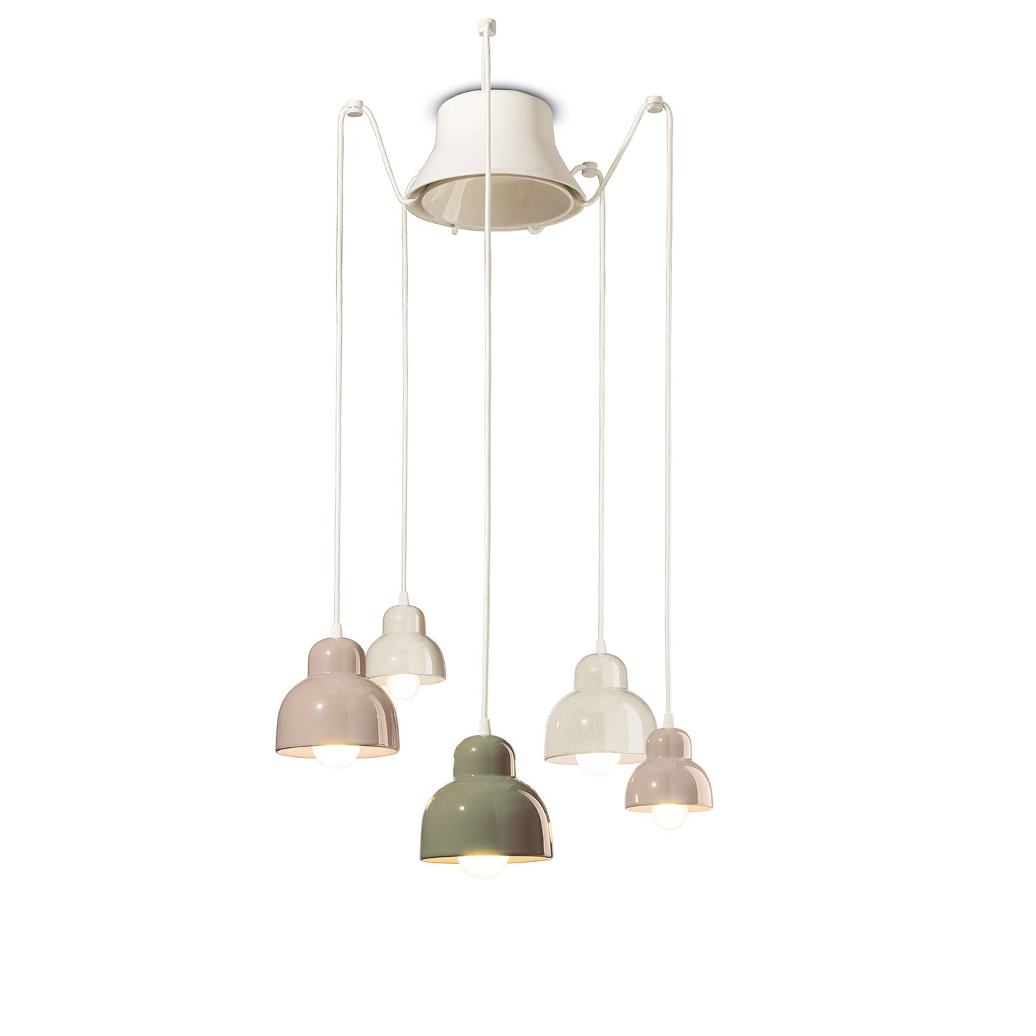 Lampadario Mix Vintage Decò Berimbau Ceramica 3 Luci E27