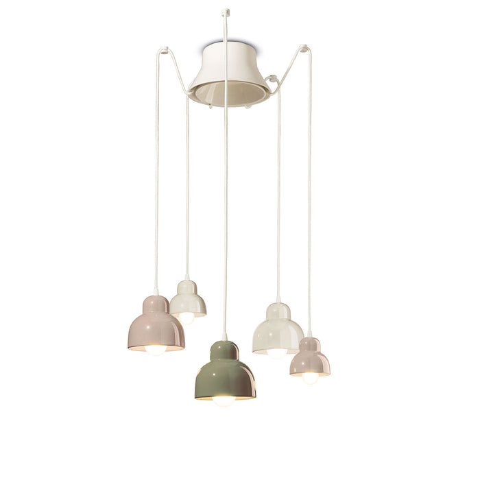 Lampadario Mix Vintage Decò Berimbau Ceramica 3 Luci E27