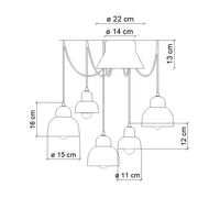 Lampadario Finitura Mix Vintage Decò Berimbau Ceramica 3 Luci E27