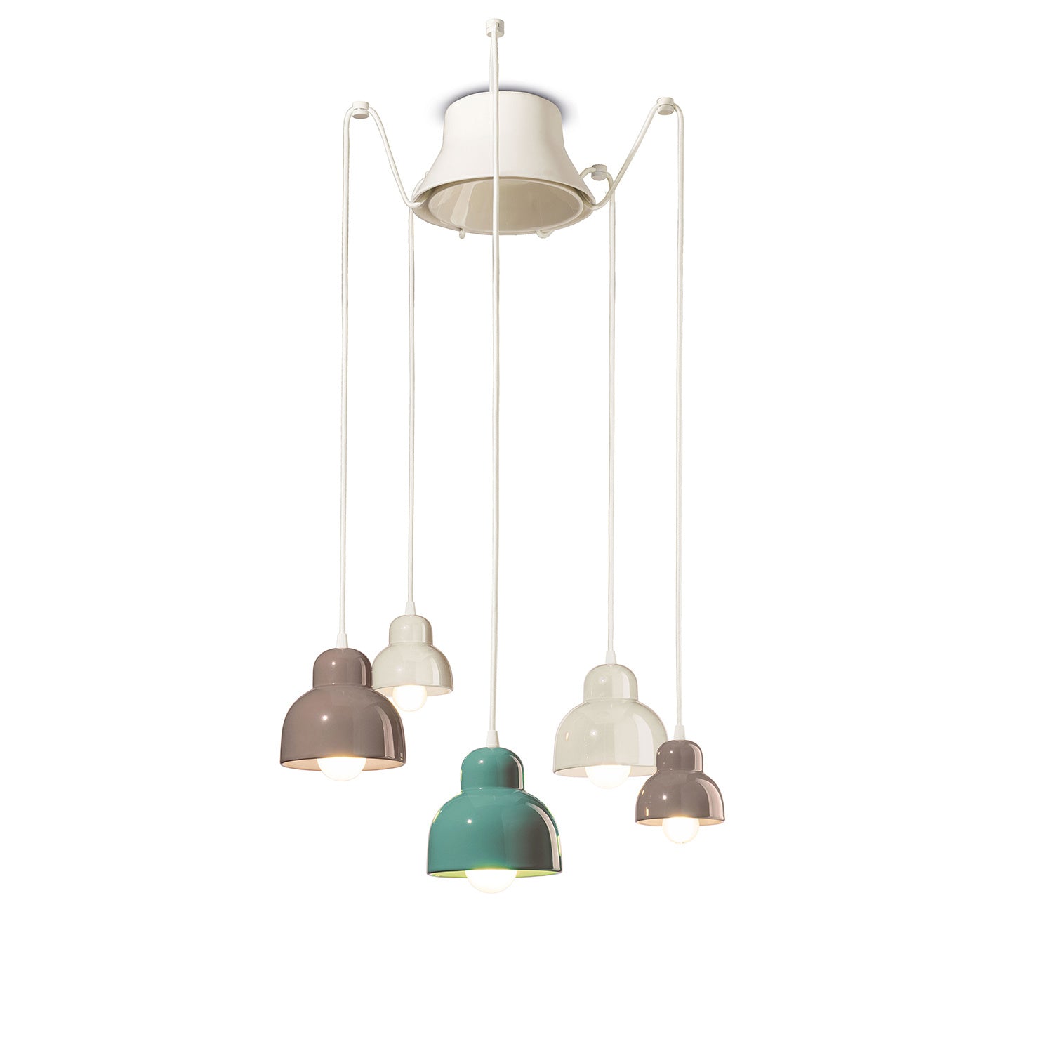Lampadario Vintage Decò Berimbau Mix Ceramica 3 Luci E27